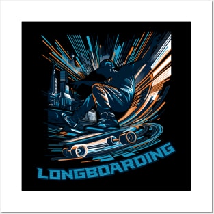 Longboarder On Skateboard Or Longboard Posters and Art